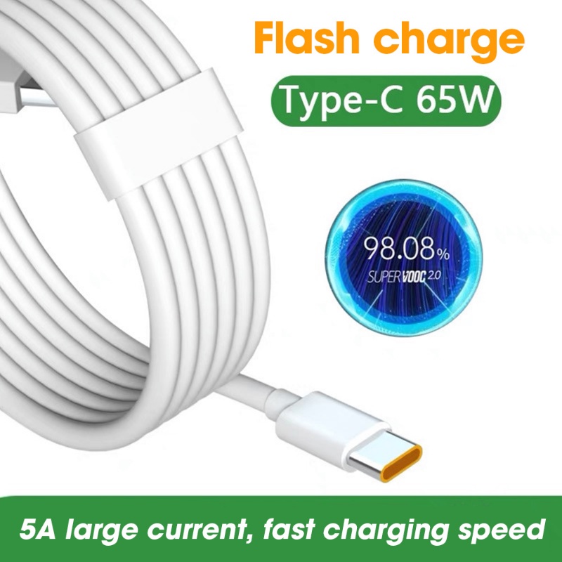 Kabel data / Charger USB Tipe-C 5A 65W 5A Fast Charging Tahan Lama Untuk OPPO R17Pro / Reno 4