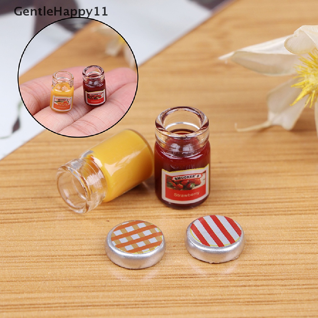 Gentlehappy 2PCS Miniatur Selai / Madu / strawberry Skala 1: 12 Untuk Rumah Boneka