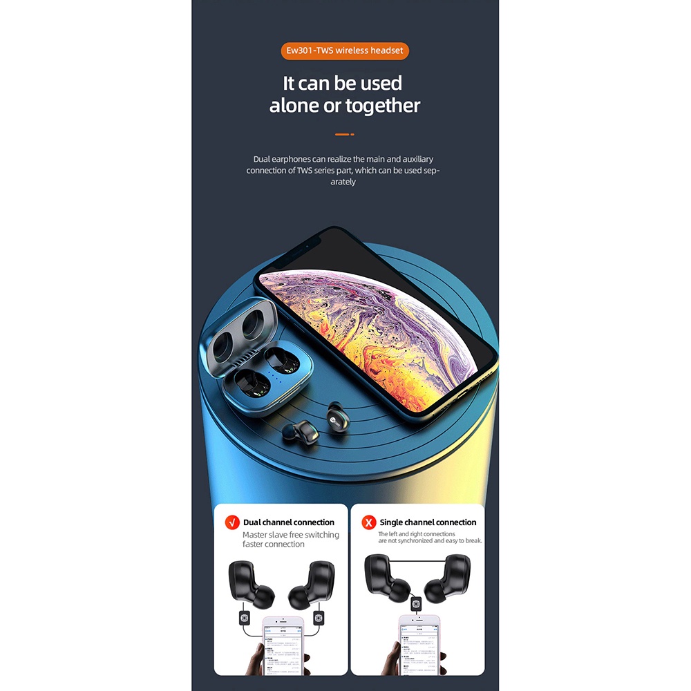 Lecoo Earphone TWS Bluetooth 5.0 Smart Touch with Charging Base - EW301 - Black - ILSK0IBK