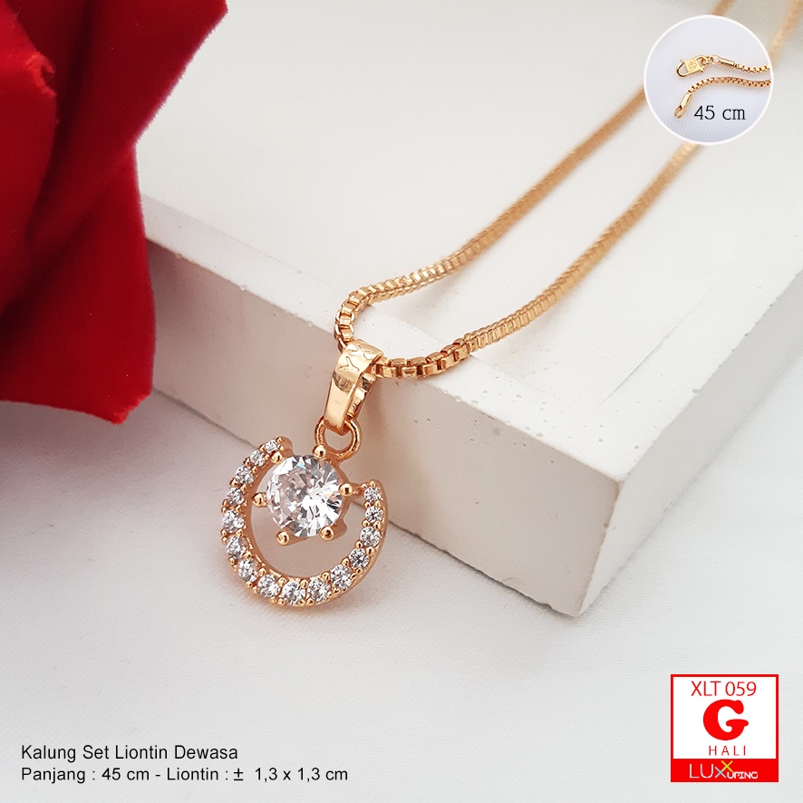 XLT 059 Kalung Set Liontin Besar Dewasa Kalung Itali 45 cm Kalung Xuping Bunga Aksesoris Hijab Zirkon Luxx Xuping
