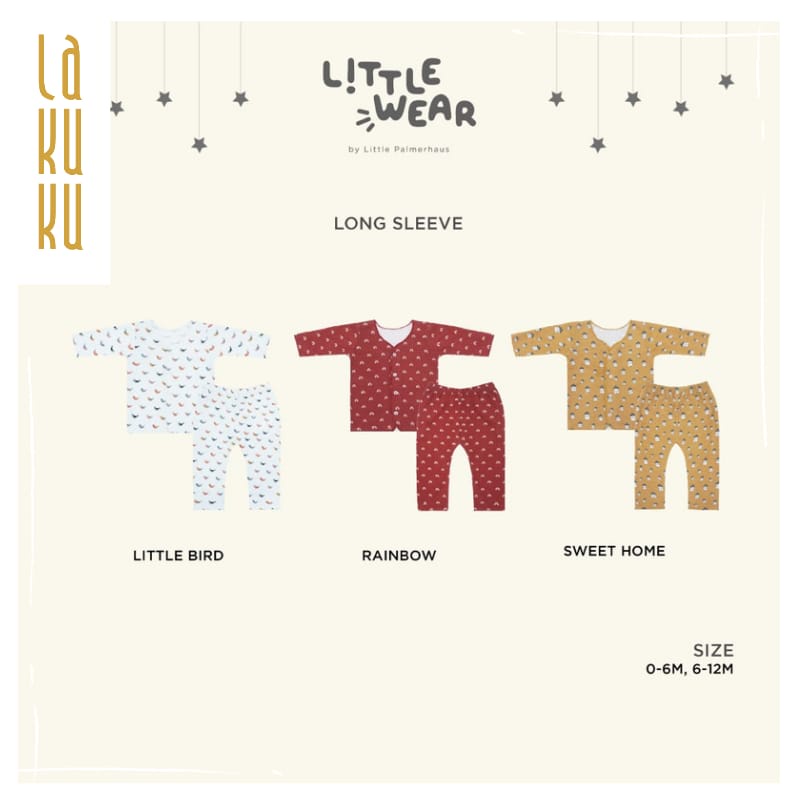 Lakuku - Little Palmerhaus Setelan Baju Piyama lengan panjang anak Bayi Little Wear Button Long Sleeve Bamboo