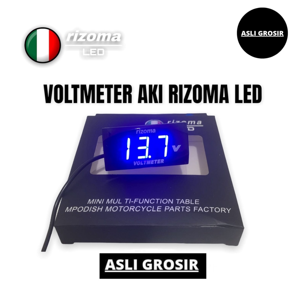 Voltmeter aki rizoma led merah biru universal motor mobil