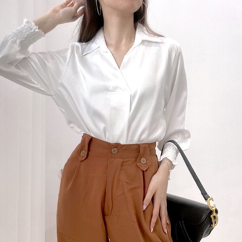 silva blouse V-neck kerut lengan