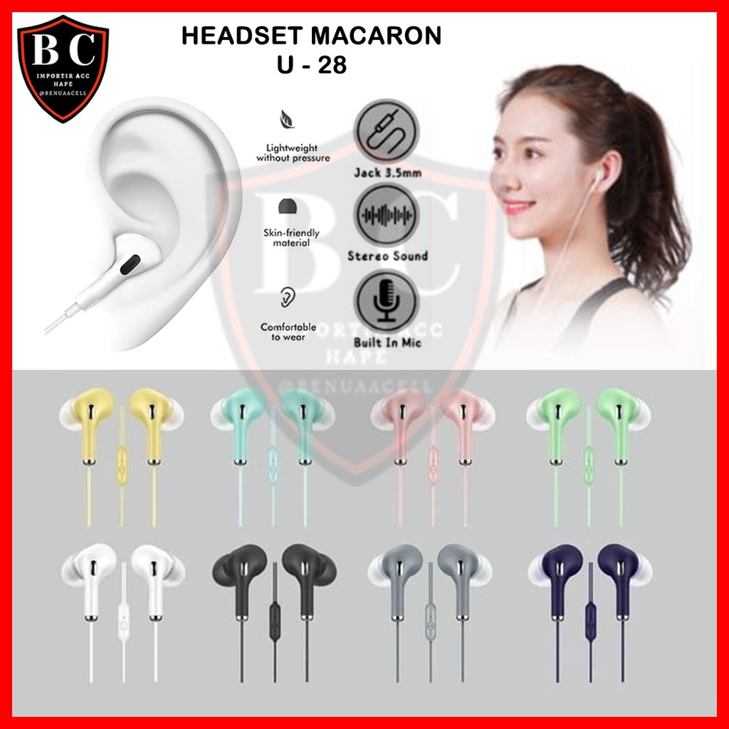 HEADSET MACARON U28 - HEADSET JACK 3.5 WARNA WARNI U28 SUPERBASS - BC