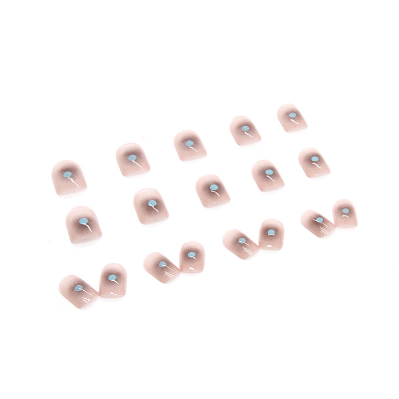 24pcs / Kotak Kuku Palsu Bentuk Kotak Motif Polkadot Warna Abu-Abu / Biru R675