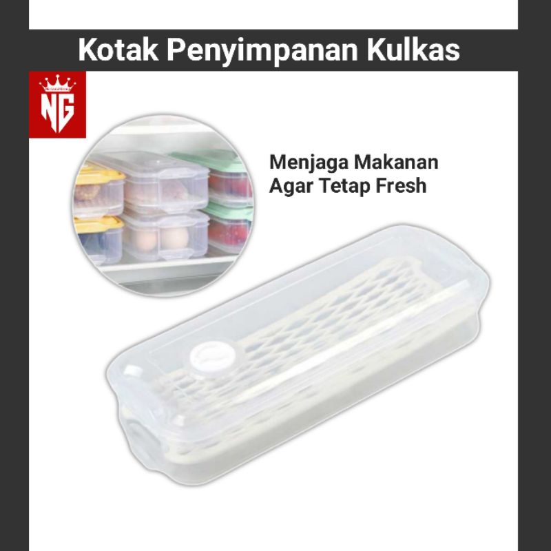 Kotak Kontainer Tempat Penyimpanan Makanan Kulkas Serbaguna Storage Box Drain Hole Perlengkapan Pera