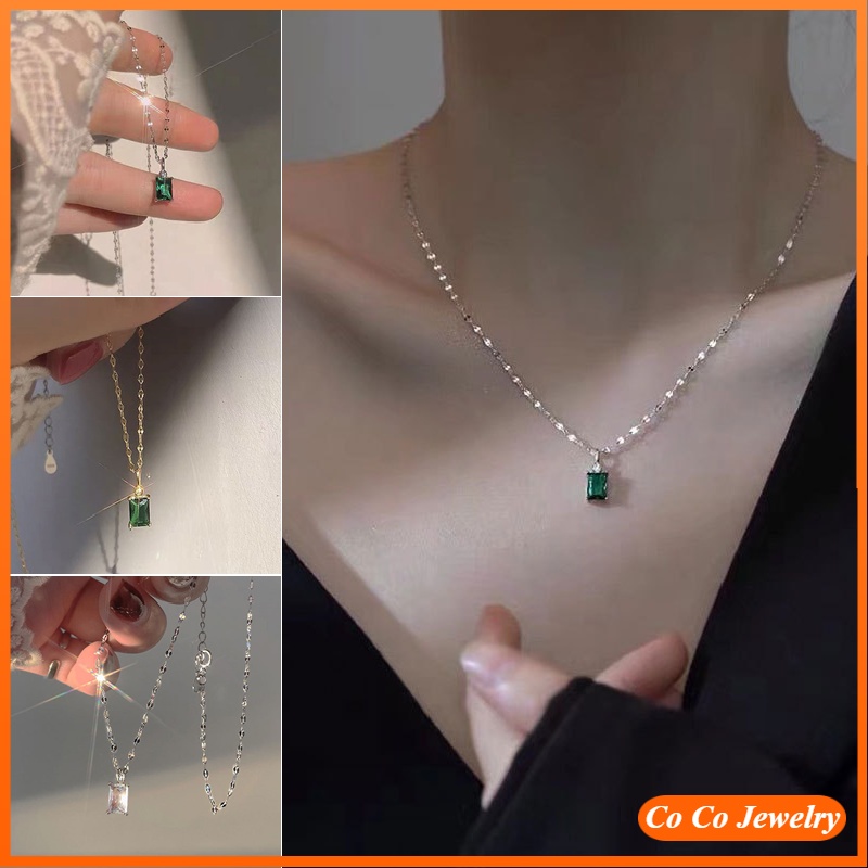 Imitation Green Diamond Necklace Female Summer S925 Silver Exquisite Small Collar Chain COCOJEWELRY