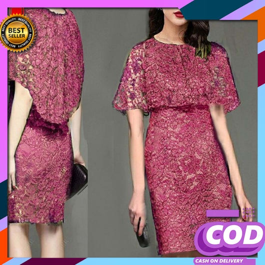 Dress Kondangan Wanita Korea Tali Pita Di Pinggang Dres Brokat Pendek Drees Midi Natal Imlek Akhir T