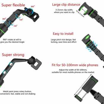 Holder Smartphone Handphone Mobil Multifungsi Putar 360 Derajat / Stand Holder Penjepit Penyangga Hp Meja Rak Gagang Pintu / Holder HP Jepit Spion Tengah Mobil Universal Handphone Stand Car Phone /Car Holder Penahan Handphone Di Kaca Mobil Kursi Serbaguna