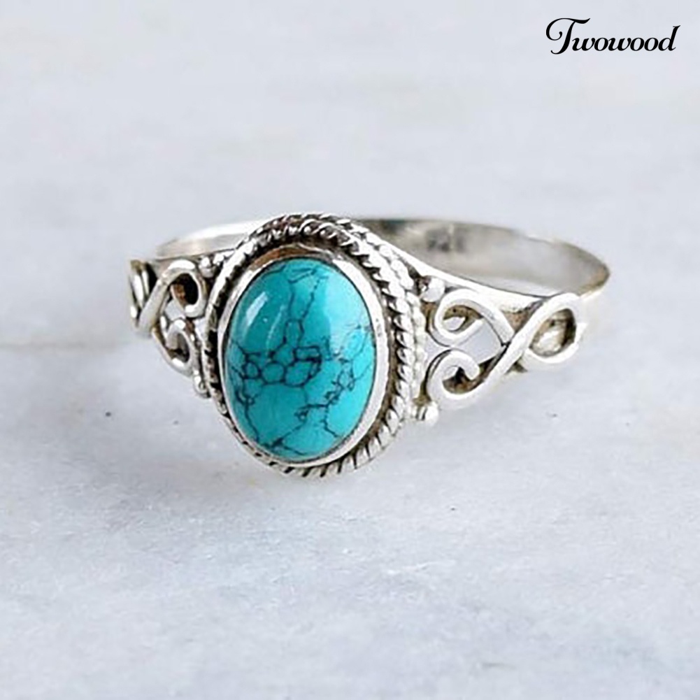 Cincin Batu Permata Turquoise Alami Antik Gaya Vintage Untuk Pernikahan