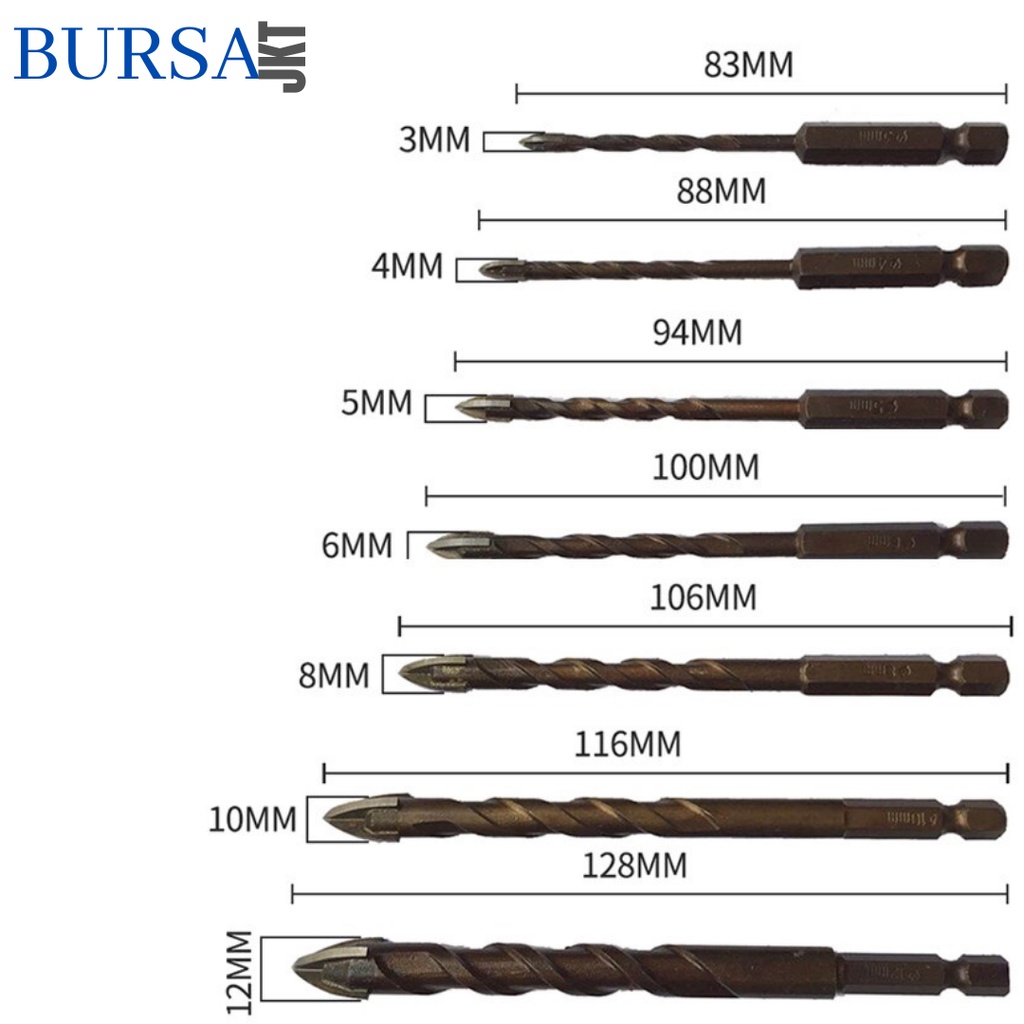 MATA BOR KACA KERAMIK BETON TOMBAK KACA HEX SHANK 1/4 INCH 4 - 14MM