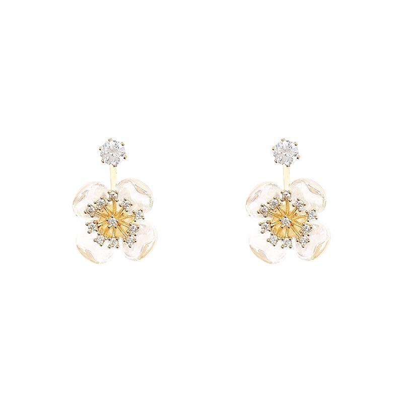 Anting Tusuk Motif Bunga Hias Kristal Zircon Imitasi Simple Untuk Wanita