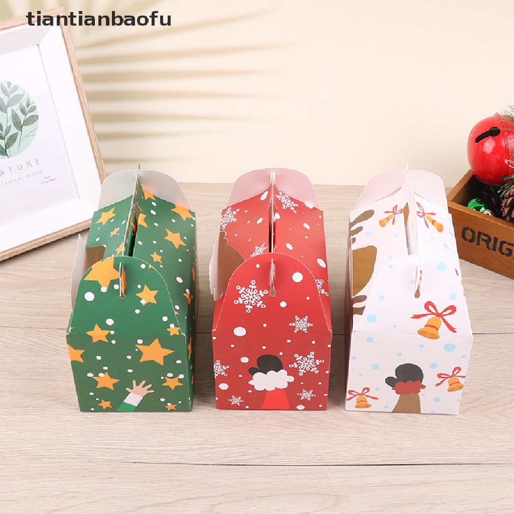 5 Pcs Kotak Kemasan Permen Kue Kering Bahan Kertas Kraft Desain Santa Claus Untuk Hadiah Natal