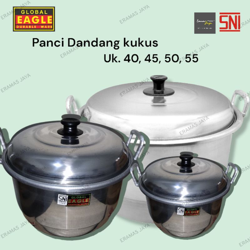 Panci Dandang kukus 40 45 50 55 CM Aluminium Global Eagle / Panci steamer besar / Panci kukus saring