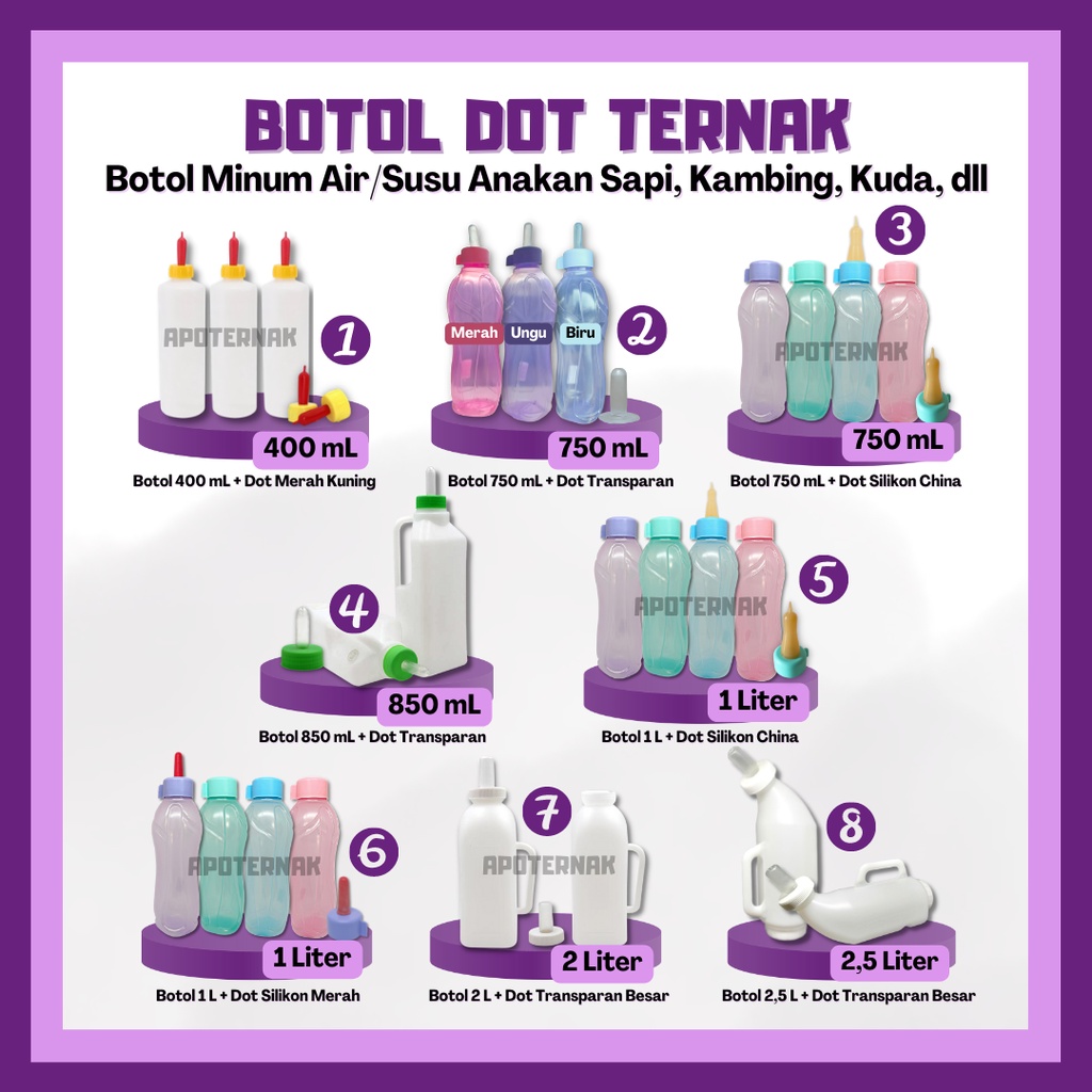 DOT BOTOL KAMBING SAPI UKURAN LENGKAP 400ml 500ml 750ml 1 liter 2 liter 2,5 liter | Apoternak