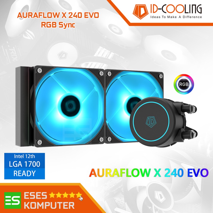 ID-COOLING AURAFLOW X 240 EVO RGB BLACK AIO 240mm Liquid Water Cooler