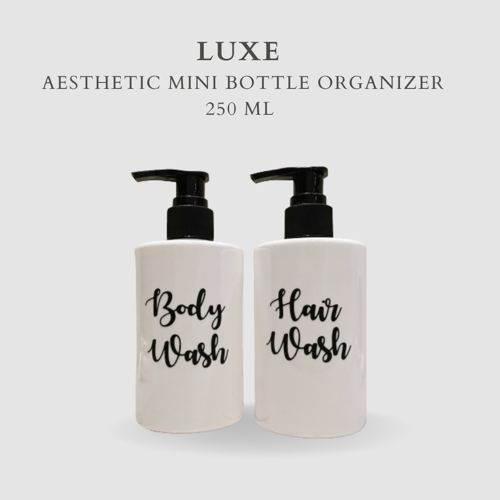 PREMIUM LUXE Botol MINI PUTIH Label HITAM 250 ml  Aesthetic Bottle Refill | Botol refill sabun /botol refill sabun/ botol isi ulang/botol sabun refill/botol sabun/botol pump/botol anak/bathroom organizer/bathroom amenities