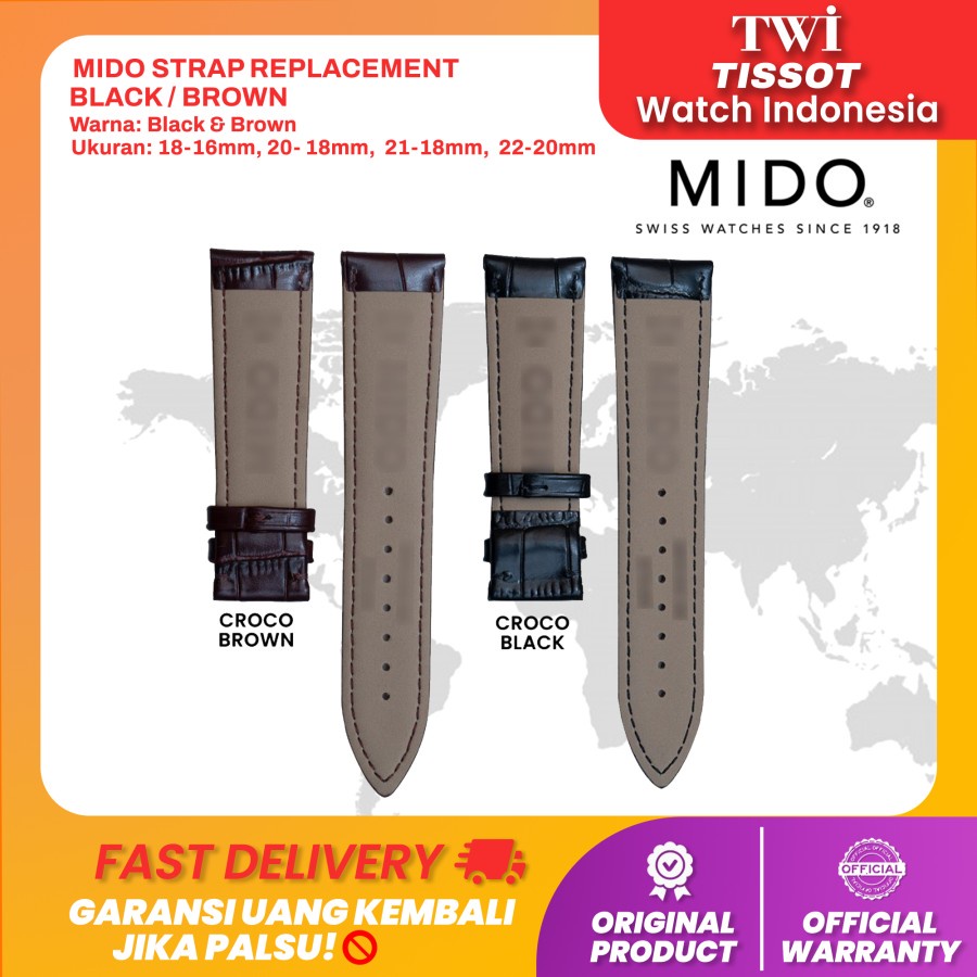 Jual Tali Kulit Jam Tangan Leather Strap Jam Tangan Mido 18mm 20mm 22mm