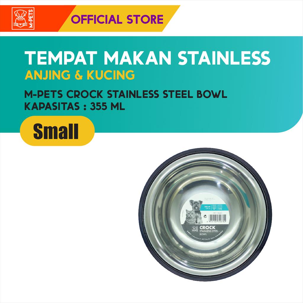 M-Pets Crock Stainless Steel Bowl S - 355 ML / Tempat Makan Hewan