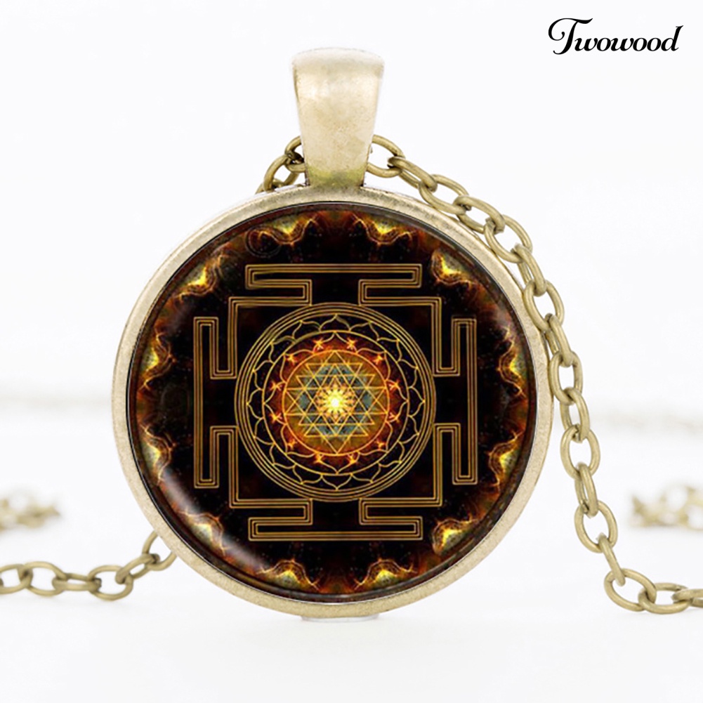 Kalung Dengan Liontin Kubah Kaca Motif Mandala Buddha