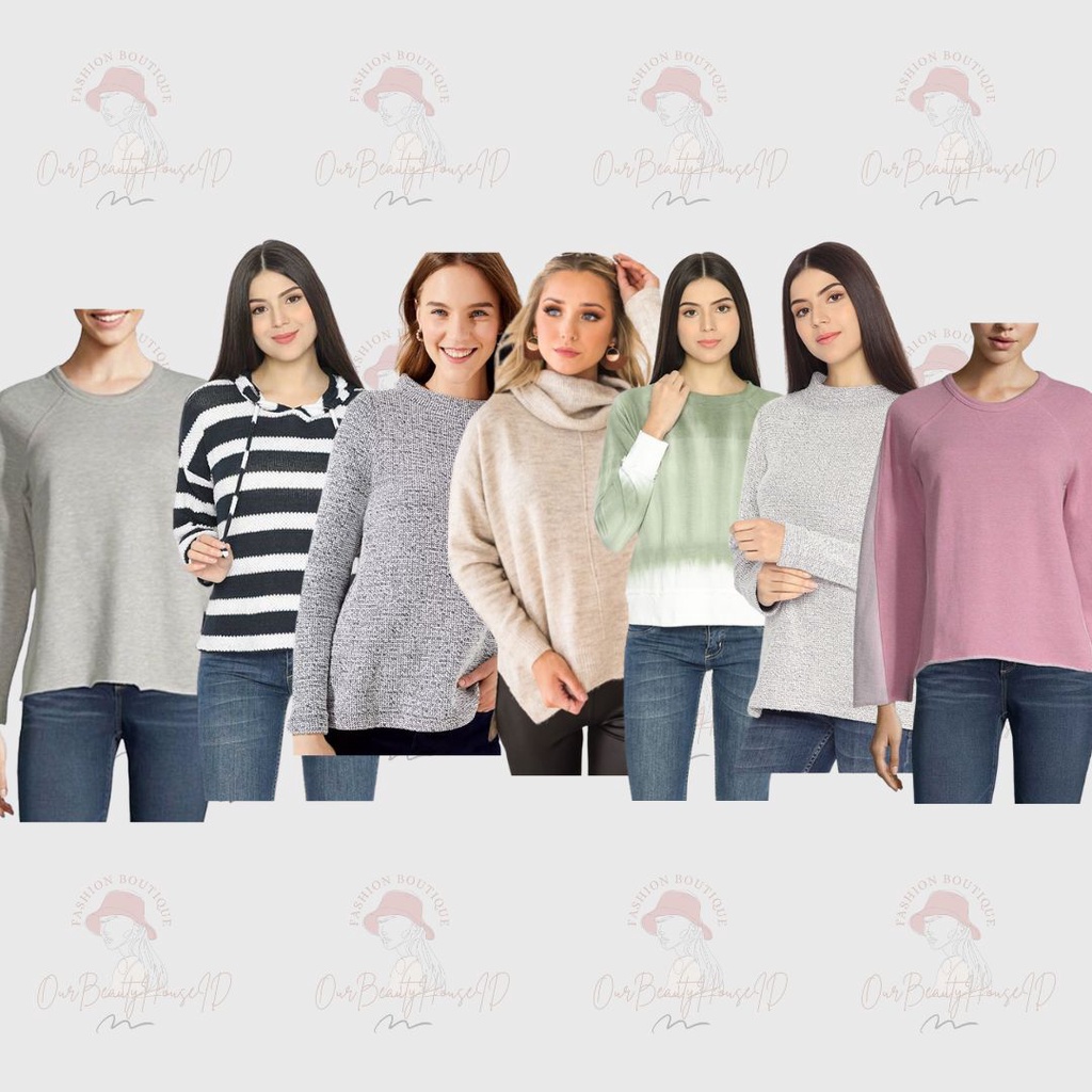 LOFT Sweater Wanita Cowl Wafflesweater Dyed Sweat Green White Twotone Mocknit Sweatshirt Ribbed Knit