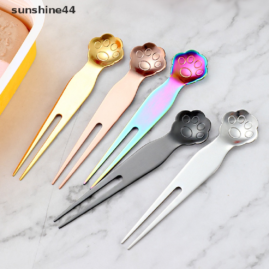 Sunshine Sendok Garpu Es Krim / Buah Bentuk Cakar Kucing Bahan Stainless Steel