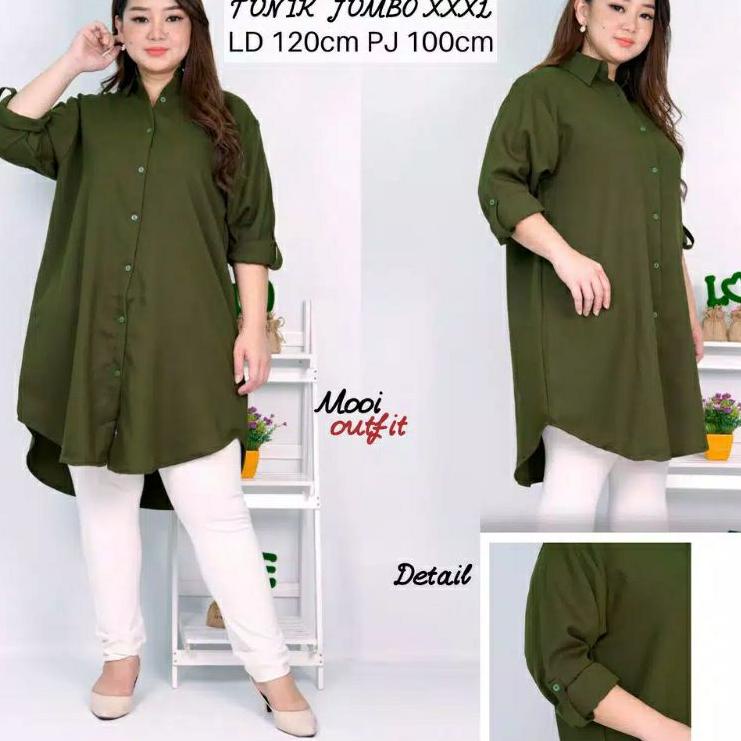 PRODUK KEREN MALL Kemeja Tunik Kantor Hitam/Putih Polos Bahan wolfis / Standard - JUMBO Big Size 4L 