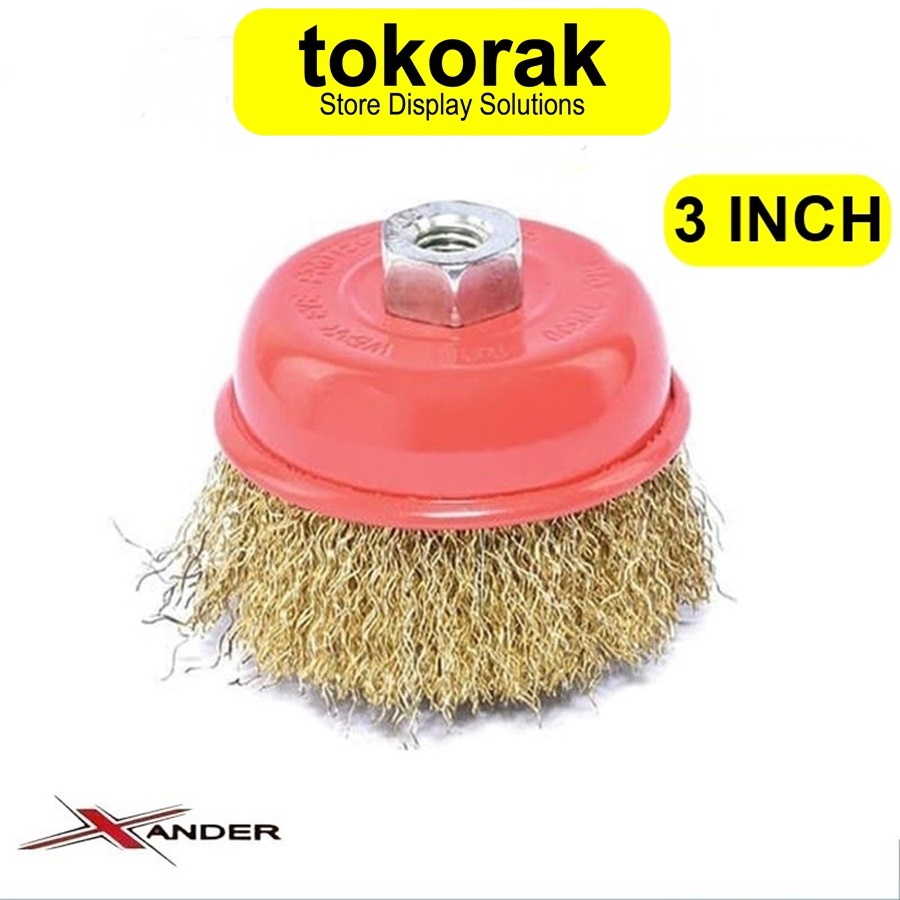 SIKAT MANGKOK KAWAT KUNINGAN 3 INCH - XANDER CUP BRUSH GERINDA TANGAN