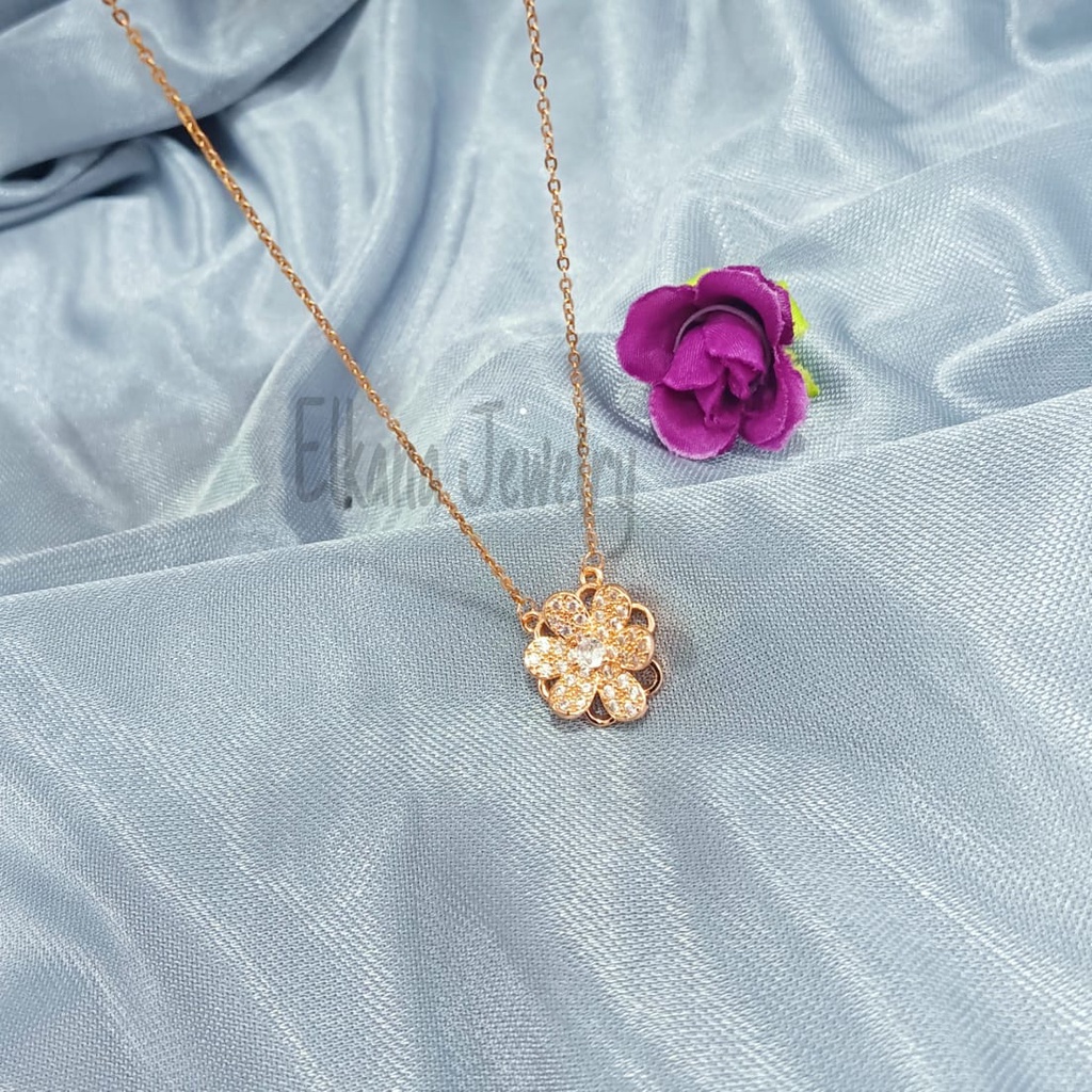 KALUNG TITANIUM BUNGA SAKURA MATA Perhiasan super berkelas korea anti karat dan anti luntur