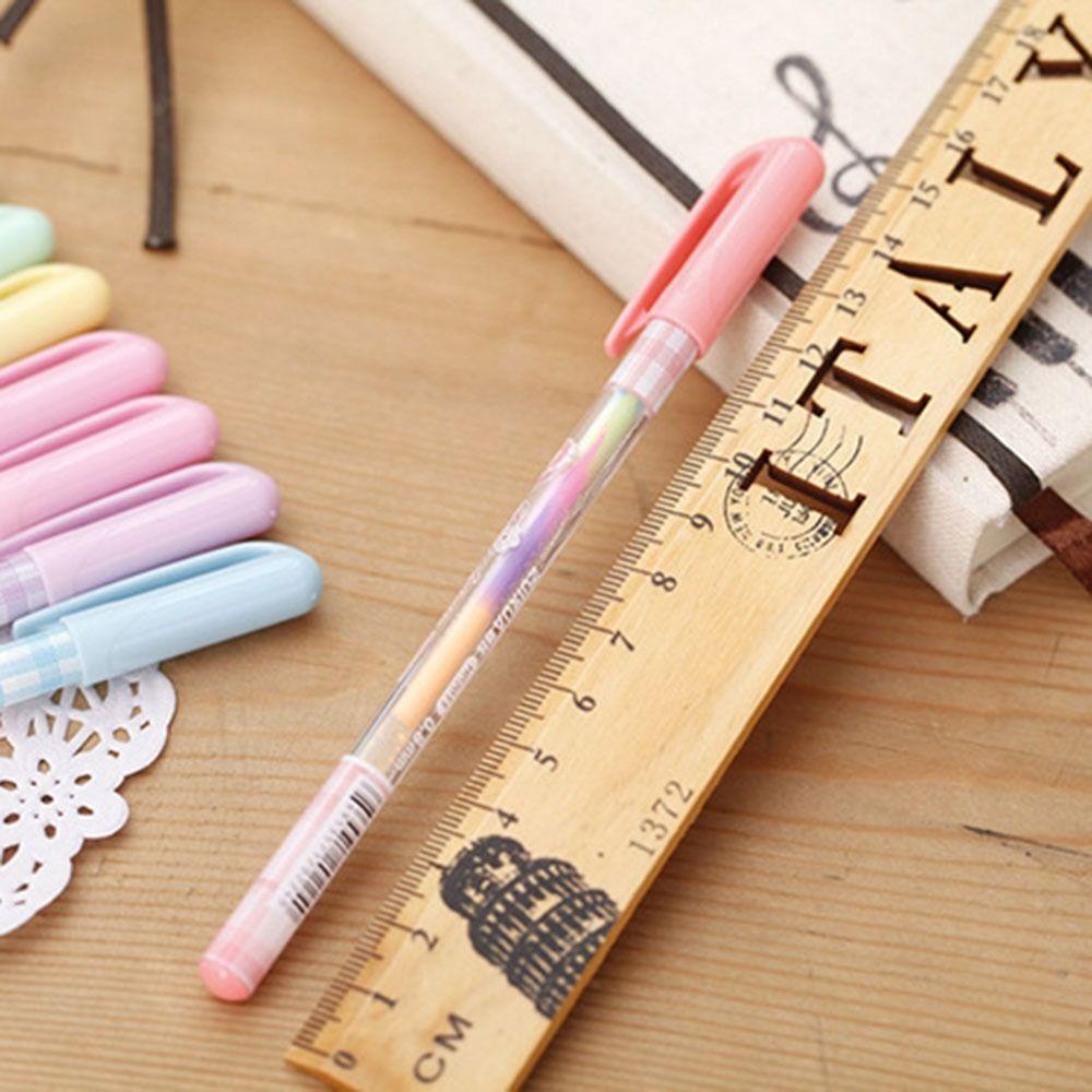 R-flower 6PCS/Set Stabilo Perlengkapan Kantor Sekolah 6warna Dalam 1 Multicolor Pen Candy Colored Gouache Pen