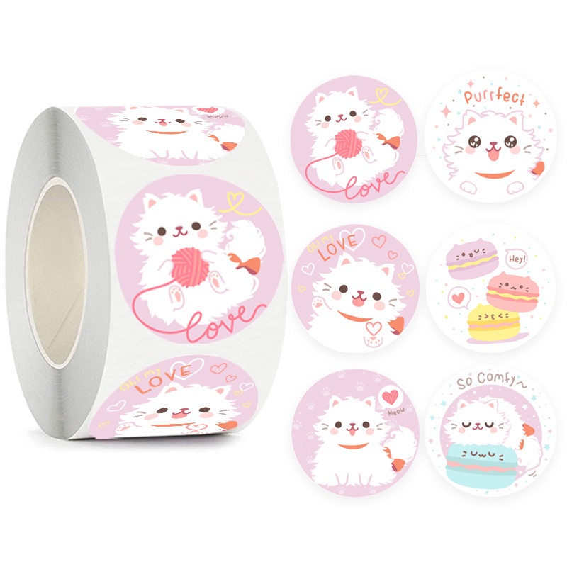 

50pcs Cute Cat Pink Seal Sticker Stiker Lucu untuk Online Shop Packaging Label Packing Segel