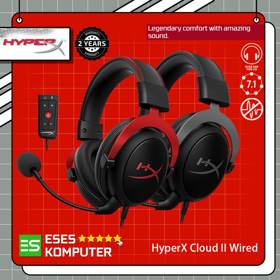 Headset HyperX Cloud 2 / II 7.1 Surround Sound - Gaming - Red - Gun Metal