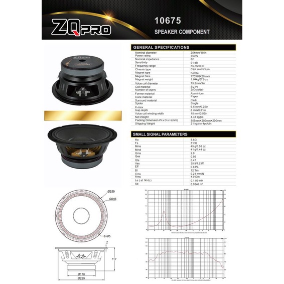 Speaker Komponen ZQPRO 10675 speaker 10 inch