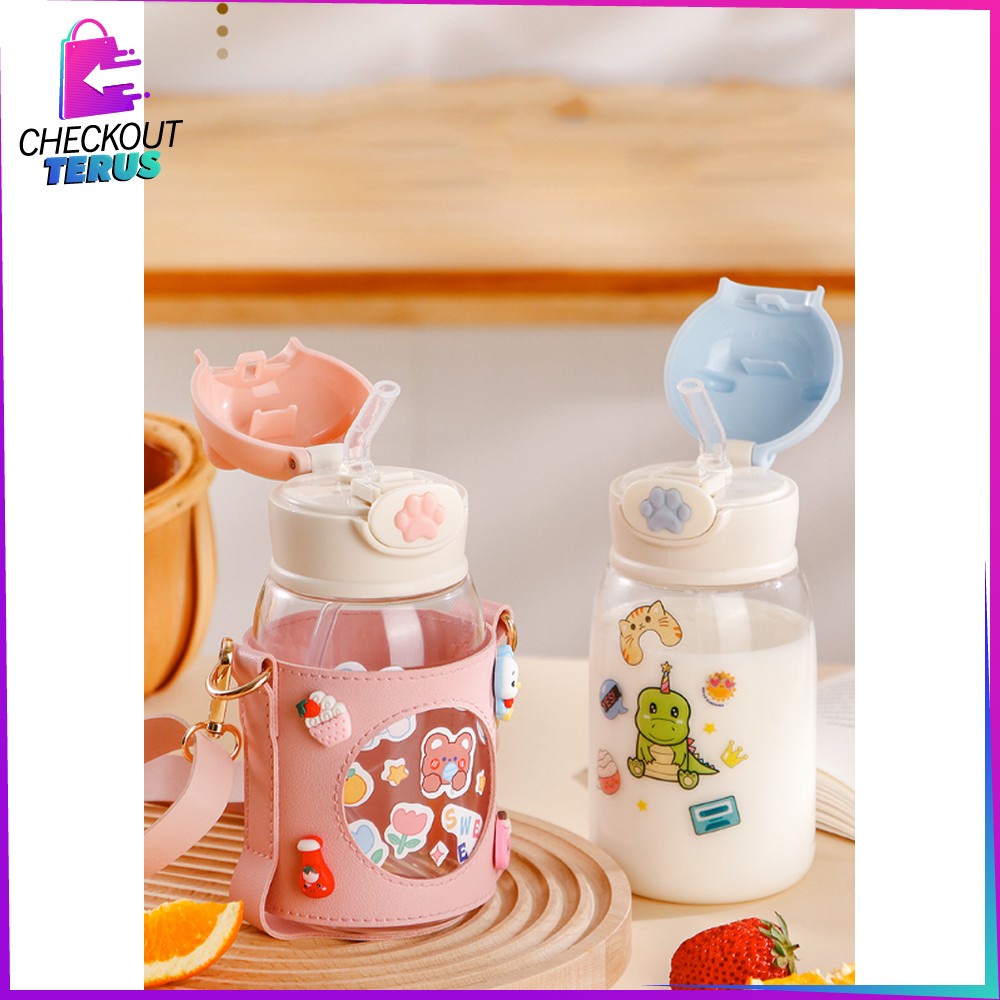 CT C711 Botol Minum Anak Sekolah Motif Karakter 650ML Anti Tumpah Pouch Tumbler Minum Balita Anak TK Sedotan Tali Panjang Serbaguna