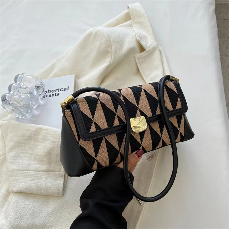 BJ61438 - BLACK/BROWN/COFFEE - TAS SLEMPANG MOTIF SEGITIGA MOZAIK WANITA FASHION IMPORT MODIS ELEGAN TERMURAH TERLARIS TERBARU BAGSTORE JAKARTA TAS BATAM ZC1438