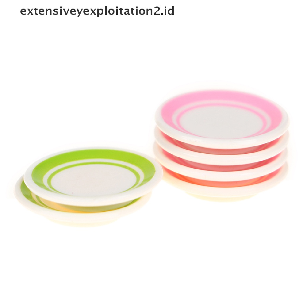 5pcs / Set Mainan Miniatur Piring Warna-Warni Skala 1: 12 Untuk Aksesoris Dapur Rumah Boneka