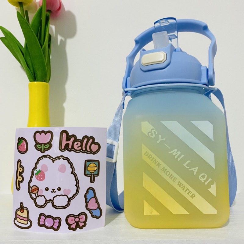 Botol Minum Anak Gemoy Motivasi Kotak Gradasi Viral 1200ML Free Sticker