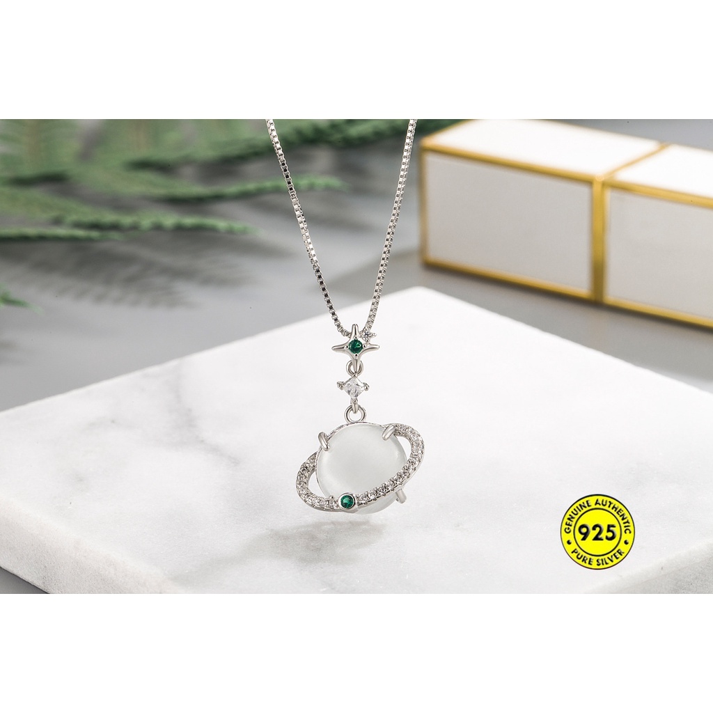 Kalung Rantai Dengan Liontin Batu Opal Bentuk Saturnus Untuk Wanita U1387