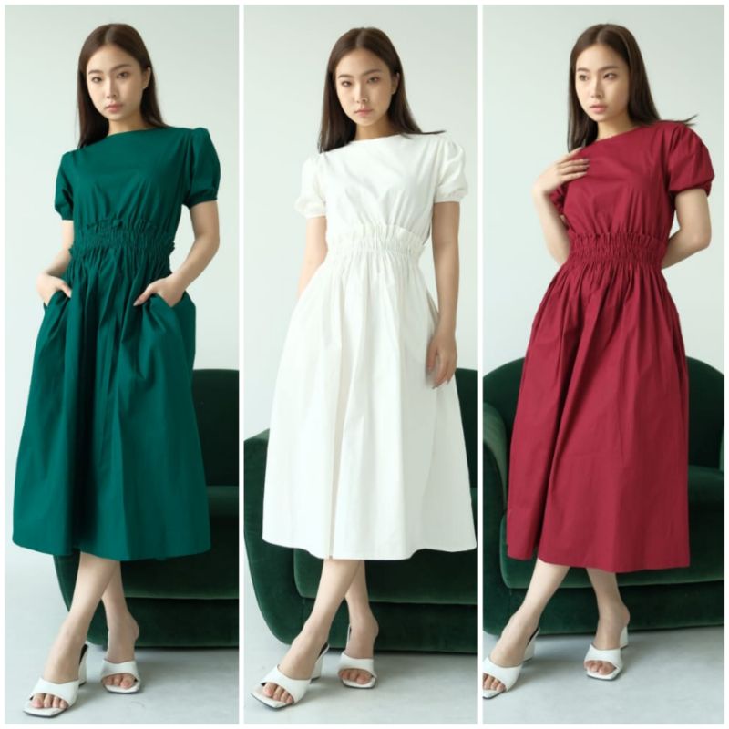 ❣ SPECIAL PRICE ♡ PREMIUM ♡ ORIGINAL ! RAFAELLA VINTAGE PLAIN RAMPLE WAIST RUFFLE FLARE MIDI  DRESS