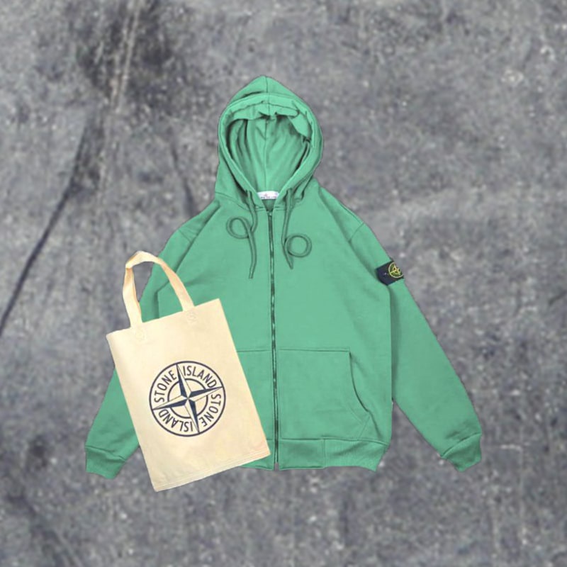 HOODIE ZIPER STONE ISLAND FULL TAG FREE TOTEAG