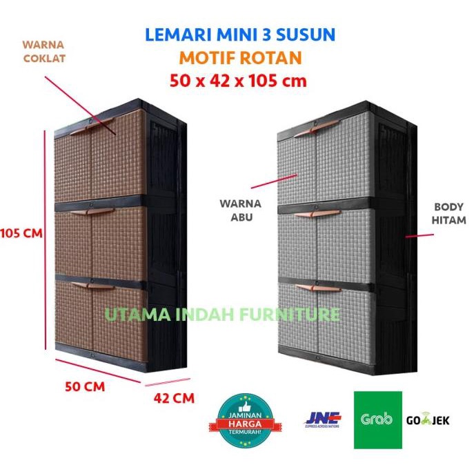 

lemari pakaian / murah / minimalis / lemari plastik MINI rotan 3 susun stock ready
