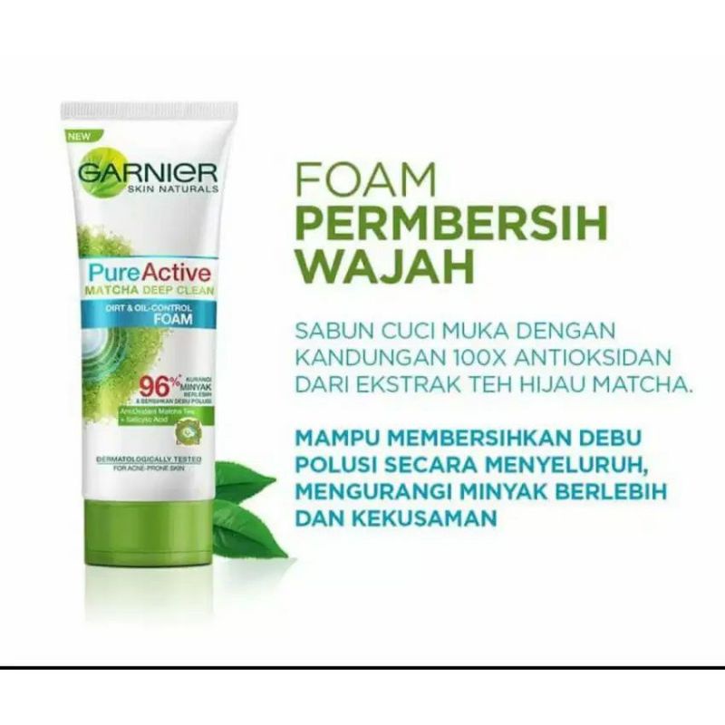 GARNIER Pure Active Anti Acne &amp; Oil White Foam / Scrub / Sensitive Gel / Matcha Deep Cleansing 100ml