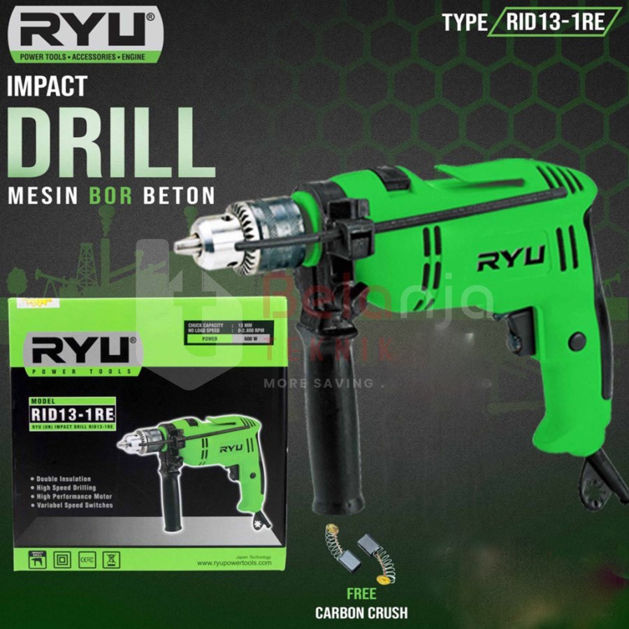 Ryu RID 13-1 RE Mesin Bor Tangan 600 Watt 13MM RID 13 1 RE bor listrik
