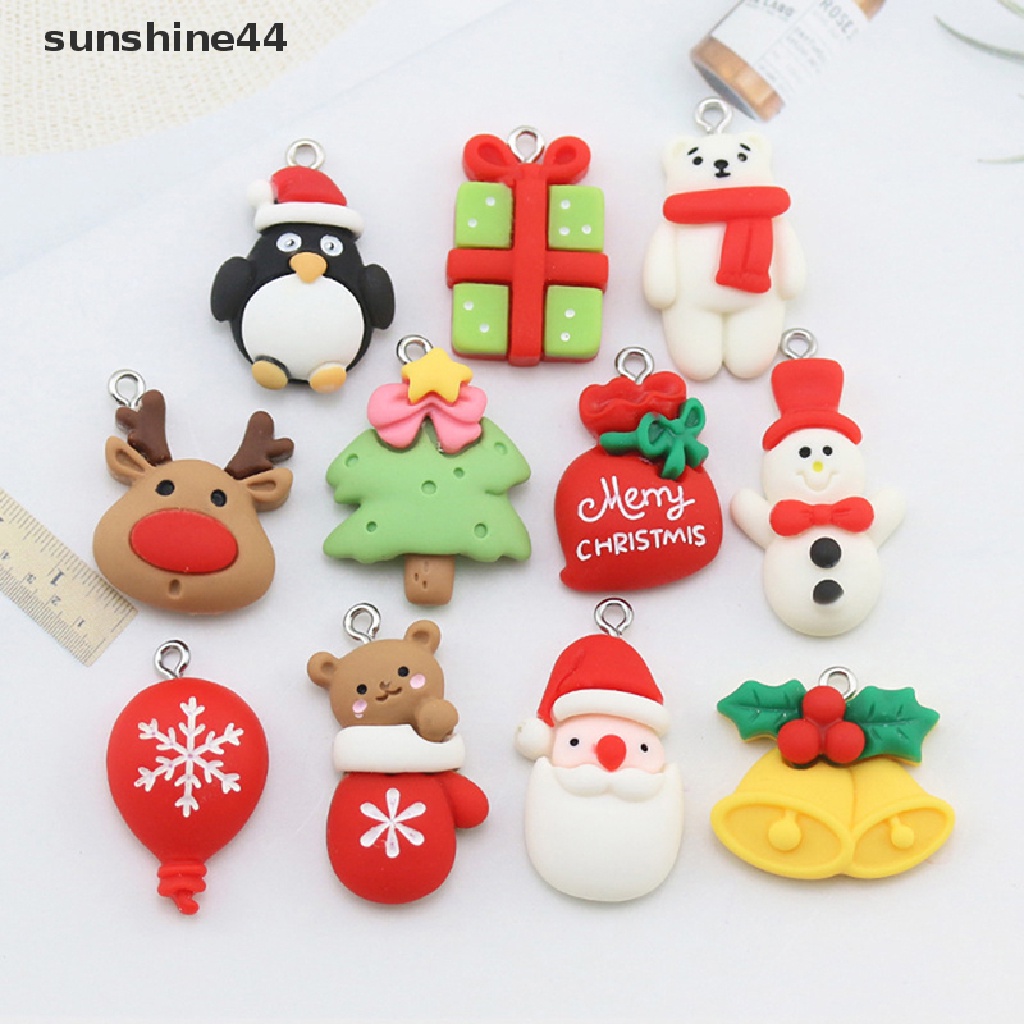 Sunshine 10Pcs / Set Liontin Cabochon Resin Flat Back Motif Balon / Pohon Natal Untuk Membuat Perhiasan