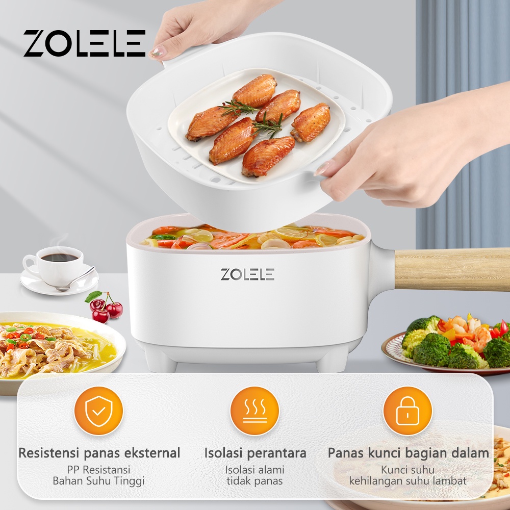 ZOLELE Panci Listrik Multifungsi 3L Elektric Masak Cooker Serbaguna 4 in 1 Food Frypan Hotpot 2-Layer Panci Pot FDA Kukus Steamer Low Watt   with Gagang Anti Melepuh Panci Anti Lengket Peralatan Fryer Dapur Panci Kukus Deep Rebus Kitchen Portable ZC306