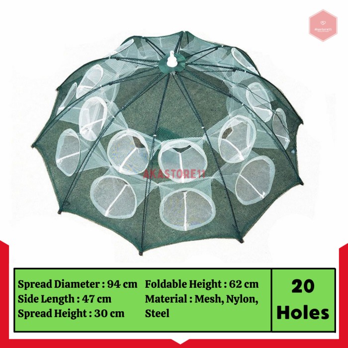 PROMO COD Perangkap Bubu Payung Jaring Jebakan Perangkap Ikan Udang Kepiting - 20 Lubang