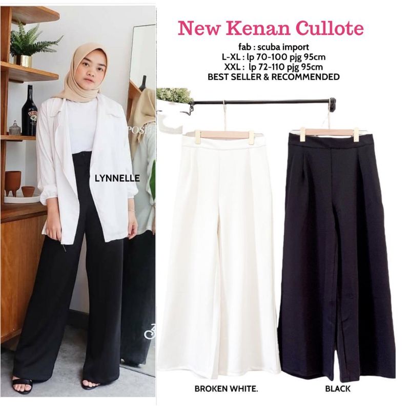 Keenan Cullote Bahan Scuba Import By LYNNELLE/Highwaist Kulot Scuba Panjang Premium Warna Putih Hita