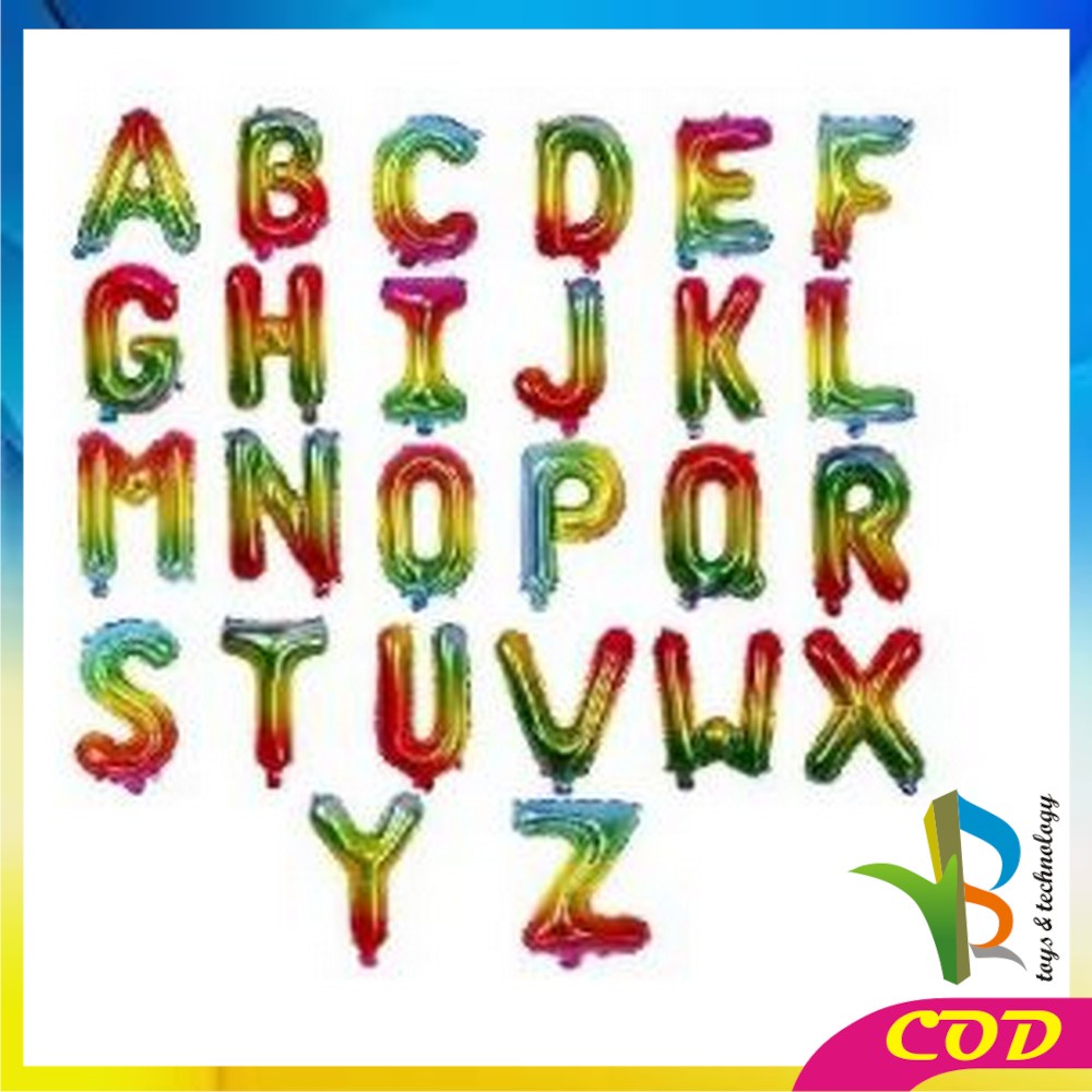 RB-C390 Ballon Foil Abjad Alphabet Polos Gradient A-Z Balon Foil Angka 0-9 / Balon Foil Huruf Abjad Alphabet Angka Polos / Baloon Huruf Dan Angka Perlengkapan Ulang Tahun