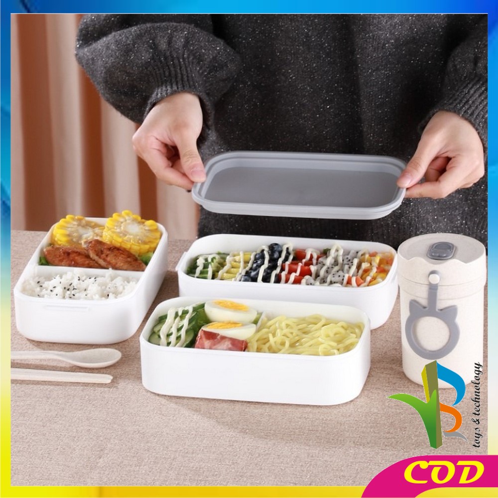 RB-C376 Lunch Box Double Layer Kotak Makan 2 Tingkat Kotak Bekal / Bento Box 4 Sekat / Rantang Susun 2 / Tempat Makanan Susun