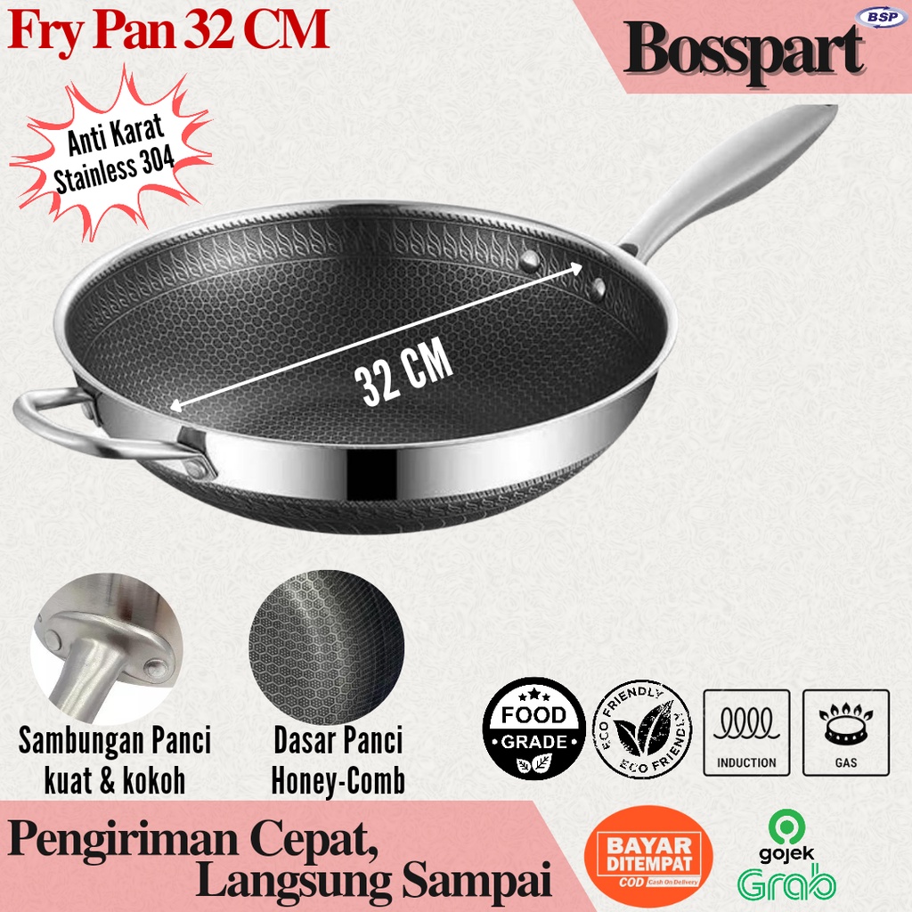 Fry Pan Stainless Honeycomb ukuran 30 / Wajan Stainless / Panci Honeycomb
